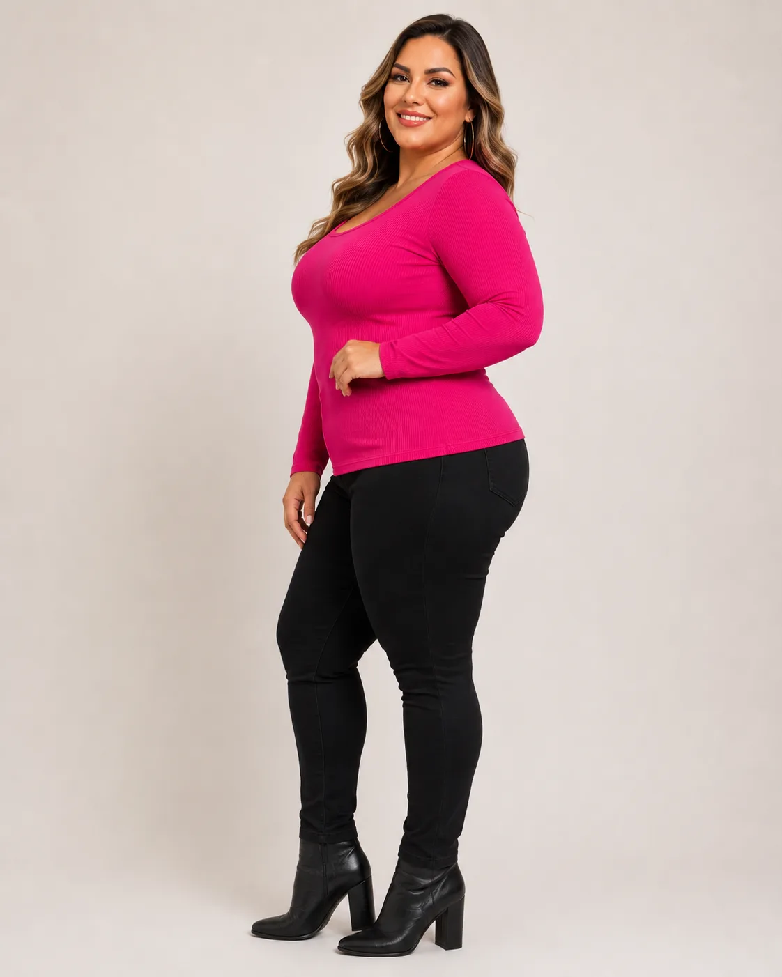 Blusa Feminina Canelada Manga Longa Plus Size Moda plus Variadas da Loja Precinho10 lado/costas