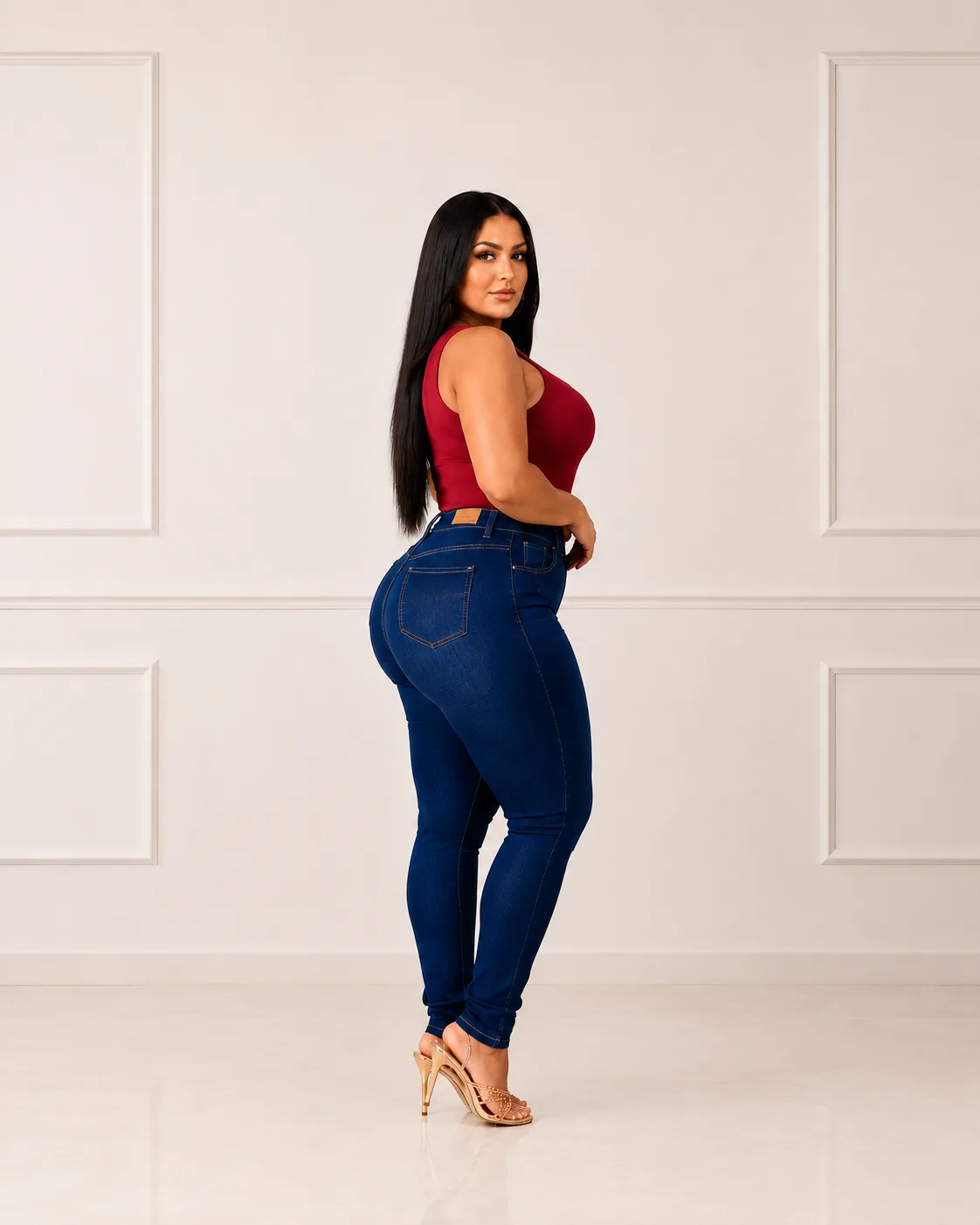 Calça Feminina Jeans Plus Size Variadas da Loja Precinho10 lado/costas