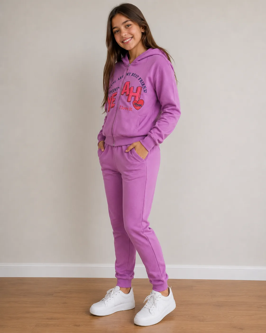 Conjunto Juvenil Feminino Moletom com Capuz Moda infantil Variadas da Loja Precinho10 lado/costas