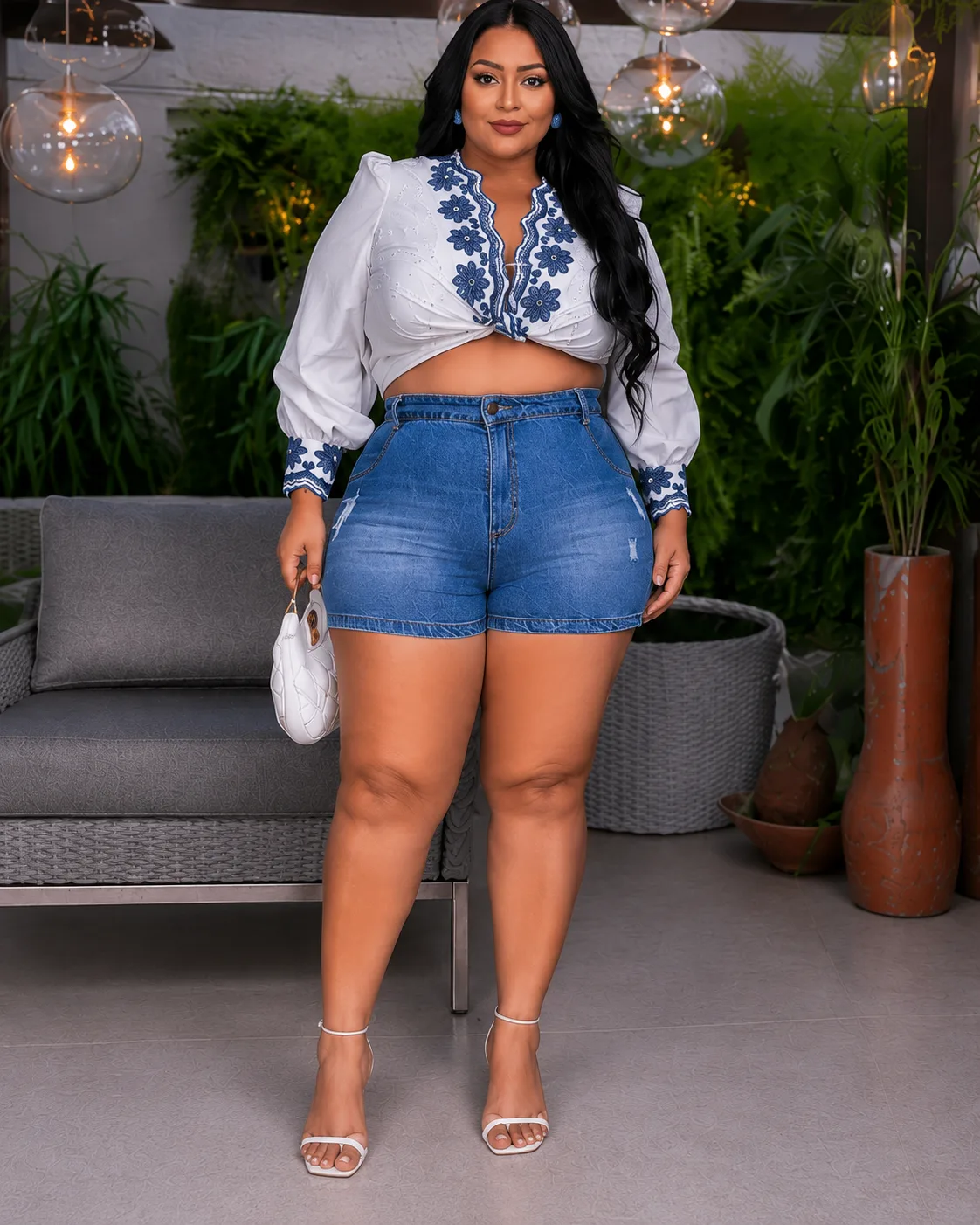 Short Jeans Feminino Plus Size Moda plus Variadas da Loja Precinho10