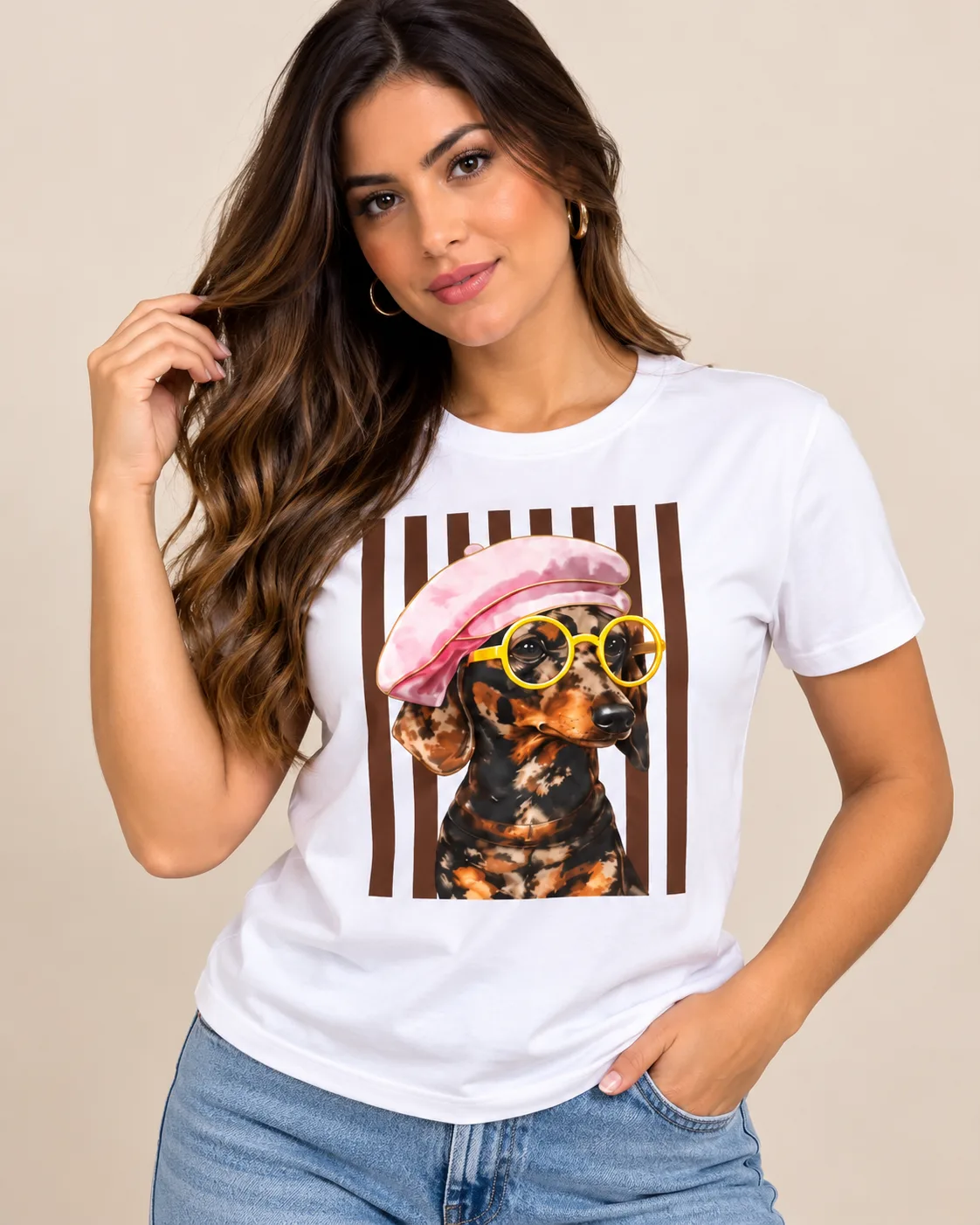 T-Shirt Feminina Branca – Estampa Cachorrinho Moda feminina Variadas da Loja Precinho10