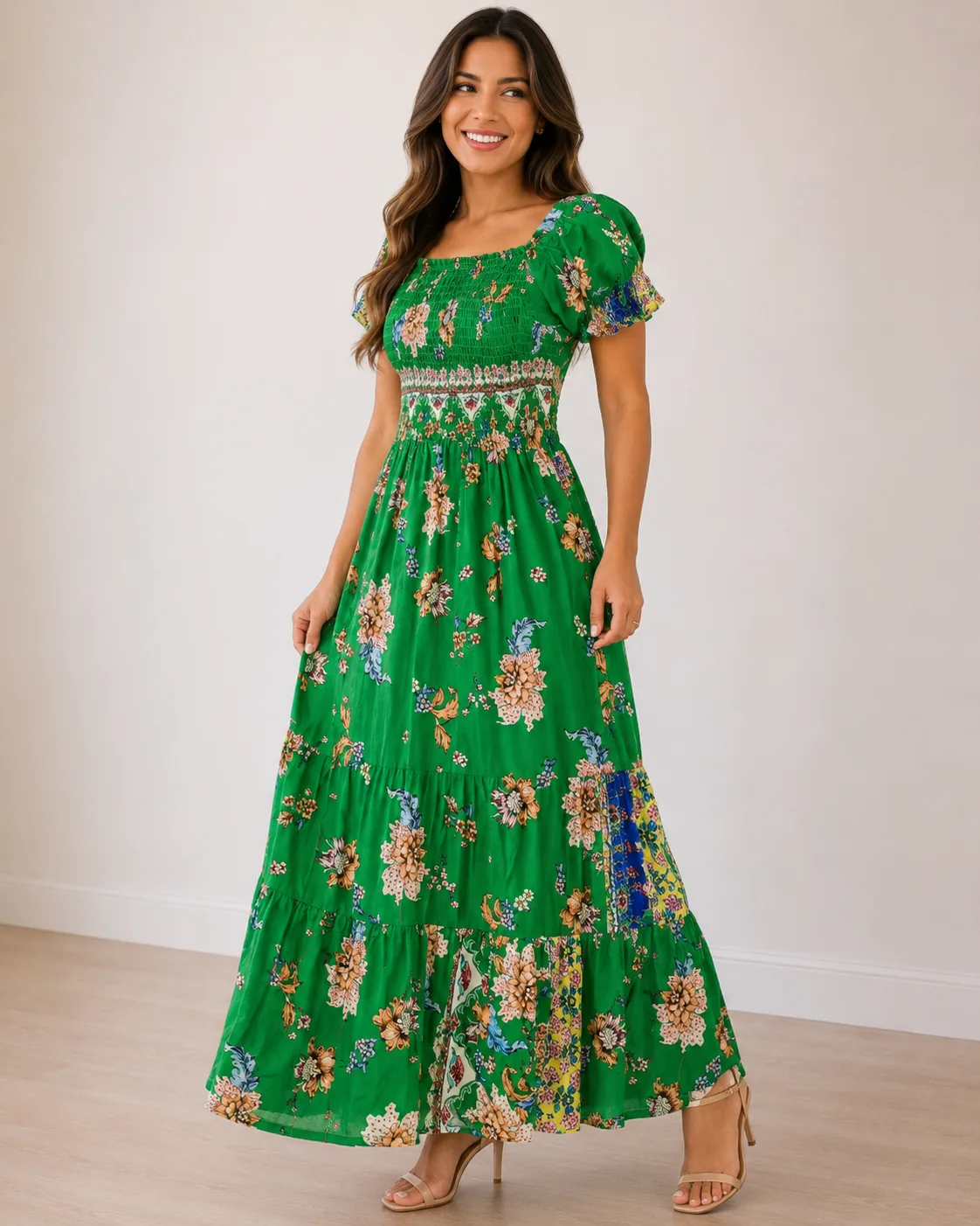 Vestido Longo Aurora Floral Esmeralda Moda feminina Floral Esmeralda da Loja Precinho10
