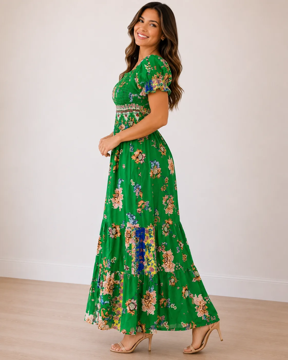 Vestido Longo Aurora Floral Vestidos Floral da Loja Precinho10 lado/costas