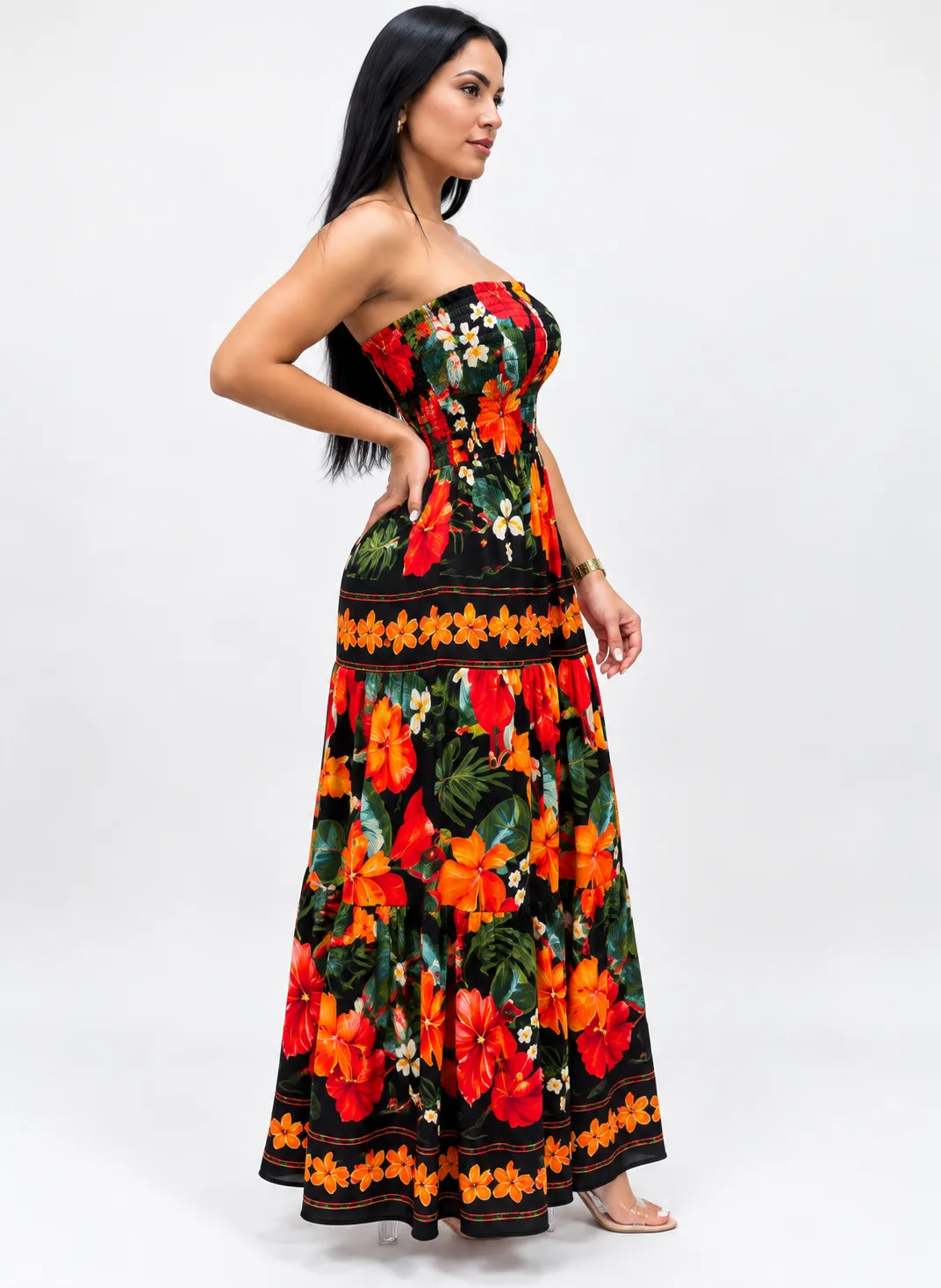 Vestido Longo Feminino Floral Tomara que Caia Moda feminina Variadas da Loja Precinho10 lado/costas